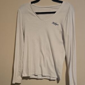 Tommy Hilfiger Cream Fitted Long Sleeve Tee